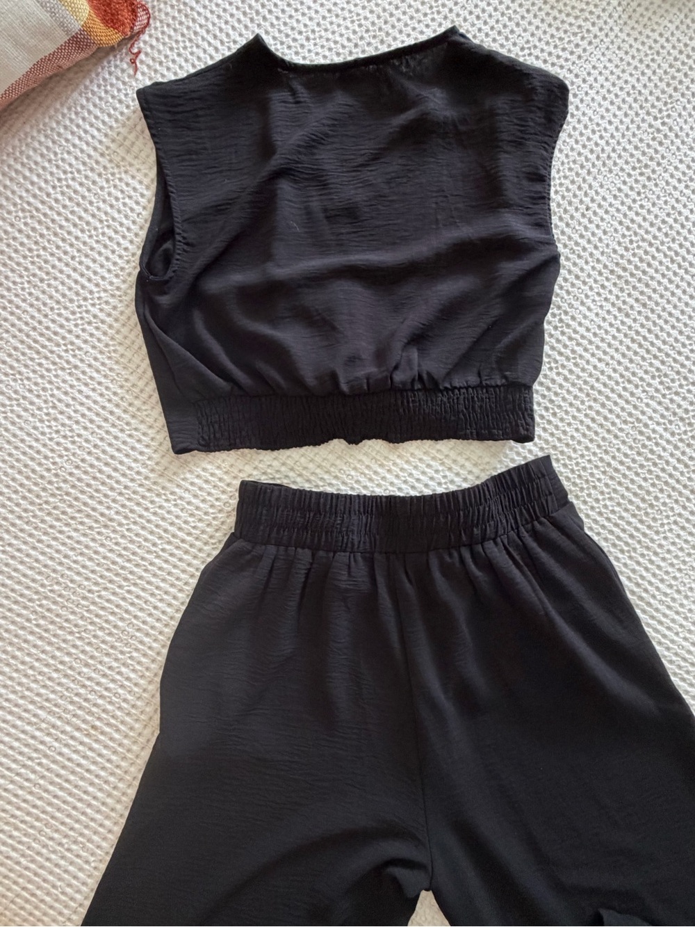 Women’s Black Tie Front Crop Top & Wide-Leg Two Piece Set - Picture 5 of 7
